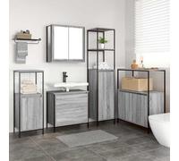 Owoxanthellate Set di mobili da bagno, 5 pezzi, grigio, 76,5 x 35 x 95 cm, materiale in legno, design moderno, con specchio piatto e ripiano per bagni piccoli e grandi