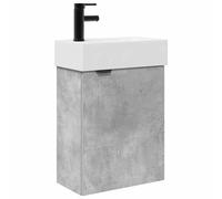 Owoxanthellate Set di mobili da bagno con lavabo in ceramica e rubinetto nero, da appendere alla parete, per bagno degli ospiti, 45,5 x 22,5 x 84 cm, grigio cemento moderno