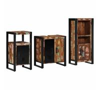 Owoxanthellate Set di mobili da bagno da 3 pezzi, in legno massiccio riciclato, 6 cassetti, 6 ripiani, 4 ante, design industriale con raccordi in ferro nero