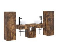 Owoxanthellate Set di mobili da bagno da 5 pezzi, montaggio a parete | Set da parete salvaspazio per bagno con 5 elementi in robusto legno effetto rovere fumé per molto spazio.