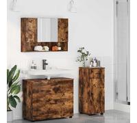 Owoxanthellate Set di mobili da bagno in rovere affumicato, 3 pezzi, mobiletto a specchio, 76,5 x 35 x 64 cm, design moderno, per bagni piccoli e grandi