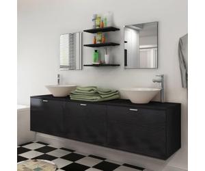 Owoxanthellate Set di mobili da bagno nero, 180 x 45 x 45 x 45 cm, con lavabo e doppio lavabo in ceramica, in legno, 2 specchi, 3 ripiani, rubinetti cromati