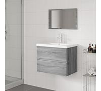 Owoxanthellate Set di mobili da bagno per piccoli bagni grigio Sonoma 60 x 38,5 x 45 cm Materiale legno con lavabo in ceramica e specchio montaggio a parete Design moderno per WC ospiti e bagno