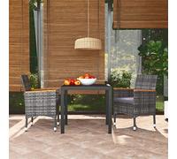 Owoxanthellate Set di mobili da balcone in rattan, 80 cm, grigio, con braccioli in legno di acacia, in WPC, resistente alle intemperie, per piccoli terrazzi, balconi e patio