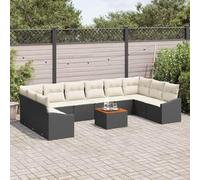 Owoxanthellate Set di mobili da giardino, 11 pezzi, modulare, per esterni, colore nero, bianco, in legno di acacia, design moderno, robusto, per balcone, terrazza, giardino