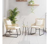 Owoxanthellate Set di mobili da giardino 3 pezzi in rattan sintetico marrone con cuscino crema, due posti a sedere, piccolo balcone o terrazza, design moderno, resistente alle intemperie, 53 x 69 x 83