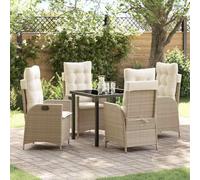 Owoxanthellate Set di mobili da giardino, 5 pezzi, beige, in rattan sintetico, con schienale regolabile, vassoio in vetro resistente, 55,6 kg, design moderno, per terrazze, balconi e giardini