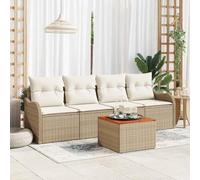 Owoxanthellate Set di mobili da giardino, 5 pezzi, colore beige, bianco, sala da giardino modulare in rattan sintetico e legno di acacia, 4 posti, per terrazza, balcone e veranda, resistente alle