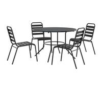 Owoxanthellate Set di mobili da giardino, 5 pezzi, impilabili, antracite | Salvaspazio Bistro in metallo con tavolo a griglia per balcone, terrazza, giardino e cucina.