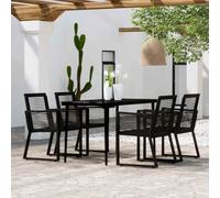 Owoxanthellate Set di mobili da giardino, 5 pezzi, nero, 140 x 70 cm, tavolo in acciaio e vetro e 4 sedie da giardino in rattan, design moderno, robusto e salvaspazio, per balcone, terrazza, giardino