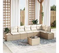 Owoxanthellate Set di mobili da giardino 7 pezzi divano modulare in rattan di acacia 55 cm altezza seduta beige + crema resistente alle intemperie per balcone, terrazza e piscina