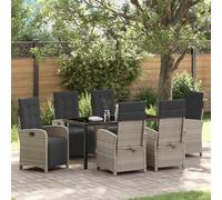 Owoxanthellate Set di mobili da giardino, 7 pezzi, grigio chiaro, 160 x 80 cm, in rattan sintetico, resistente alle intemperie, con piano in vetro e cuscini per sedili, per balcone, terrazza e