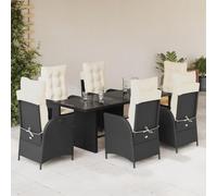 Owoxanthellate Set di mobili da giardino, 7 pezzi, nero, in polyrattan, 190 x 80 x 74 cm, con regolazione pieghevole, cuscino crema, resistente ai raggi UV, per terrazze, balconi, esterni