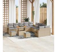 Owoxanthellate Set di mobili da giardino beige, 13 pezzi, in rattan sintetico, resistente alle intemperie, tavolo regolabile in altezza, con spazio di archiviazione, 124 x 62 x 69 cm, montaggio rapido