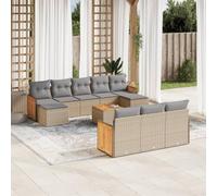 Owoxanthellate Set di mobili da giardino beige, 55 x 62 x 69 cm, divano angolare in rattan sintetico, con tavolo in legno di acacia, resistente ai raggi UV, per balcone, terrazza, giardino, atmosfera