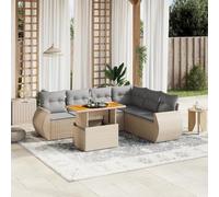 Owoxanthellate Set di mobili da giardino beige in rattan sintetico, divano ad angolo, divano centrale e tavolo e sgabello, resistente alle intemperie, modulare, per terrazza, balcone, giardino
