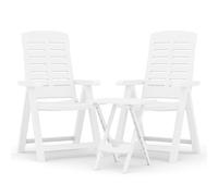Owoxanthellate Set di mobili da giardino da 3 pezzi, bianco, in plastica PP, pieghevole, con 1 tavolo da giardino e 2 sedie regolabili, set di mobili da balcone per esterni