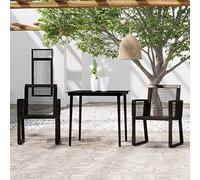 Owoxanthellate Set di mobili da giardino da 3 pezzi, nero 80 x 80 cm, tavolo e 2 sedie in acciaio verniciato a polvere e vetro, design moderno, salvaspazio, per balcone, terrazza o piccolo patio
