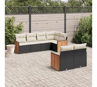 Owoxanthellate Set di mobili da giardino da 7 pezzi, nero, 62 x 62 x 69 cm, in polyrattan, divano angolare e divano centrale con spazio di archiviazione, design moderno, robusto e durevole, per