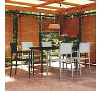 Owoxanthellate Set di mobili da giardino da 7 pezzi, nero e bianco, con tavolo in vetro, 140 x 70 cm, design moderno in rattan, per balcone, terrazza e piccolo patio