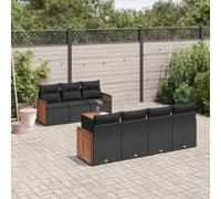 Owoxanthellate Set di mobili da giardino da 8 pezzi, nero, 55 x 62 x 69 cm, in rattan sintetico, resistente alle intemperie, con tavolo in legno di acacia, spazio e cuscino lavabile per balcone