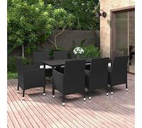 Owoxanthellate Set di mobili da giardino da 9 pezzi, nero, 200 x 100 cm, tavolo in vetro e 8 sedie in rattan, cuscini color crema, per esterni, per terrazza, balcone e giardino