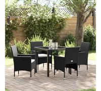 Owoxanthellate Set di mobili da giardino Dining nero, 160 x 80 x 73 cm, in rattan sintetico, resistente alle intemperie, con cuscino, design moderno, robusto e durevole, per balcone, terrazza e