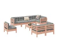 Owoxanthellate Set di mobili da giardino Douglasie massiccio, 9 pezzi, divano angolare e divano centrale, 63,5 x 63,5 x 62,5 cm, grigio, imbottito, design moderno, robusto, per giardino, terrazza