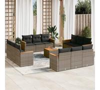 Owoxanthellate Set di mobili da giardino grigio polyrattan divano angolare con braccio in legno di acacia 55 x 62 x 69 cm, resistente alle intemperie, struttura modulare, cuscino rimovibile per