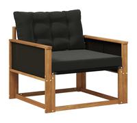 Owoxanthellate Set di mobili da giardino in legno di acacia, divano lounge da esterno con cuscino nero, seduta singola con braccioli, per giardino, terrazza e balcone