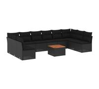 Owoxanthellate Set di mobili da giardino in polyrattan, 11 pezzi, nero con tavolo in legno di acacia, 62 x 62 cm, resistente ai raggi UV, per giardino, terrazza, balcone, per momenti di relax