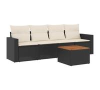 Owoxanthellate Set di mobili da giardino in polyrattan, 5 pezzi, nero, con tavolo in legno di acacia, portata 110 kg, resistente alle intemperie, con spazio per terrazza, balcone e giardino