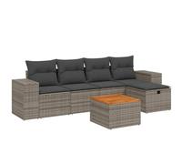 Owoxanthellate Set di mobili da giardino in polyrattan, 6 pezzi, grigio, 110 kg, per esterni, con tavolo d'acacia, per balcone, terrazza e giardino