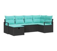 Owoxanthellate Set di mobili da giardino in polyrattan, 6 pezzi, moderno set lounge con cuscino, divano e sgabello per giardino e terrazza, angolo seduta modulare, nero e turchese