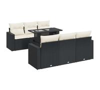 Owoxanthellate Set di mobili da giardino in polyrattan, 7 pezzi, con tavolo in vetro regolabile in altezza, 100 x 55 cm e cuscino bianco crema, salone salvaspazio per terrazza, balcone e giardino