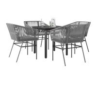 Owoxanthellate Set di mobili da giardino in polyrattan, 80 cm, tavolo in vetro, resistente alle intemperie, ai raggi UV, con braccioli e imbottiture, terrazza, giardino, 5 pezzi