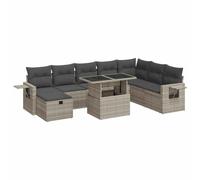 Owoxanthellate Set di mobili da giardino in polyrattan, 9 pezzi, 100 x 55 cm, in vetro nero, divano ad angolo e divano centrale, grigio chiaro, con spazio di archiviazione, resistente ai raggi UV, per