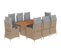 Owoxanthellate Set di mobili da giardino in polyrattan, 9 pezzi, 190 cm, tavolo in legno di acacia + 8 poltrone regolabili, beige e grigio chiaro, resistente alle intemperie, per terrazze, balconi