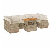 Owoxanthellate Set di mobili da giardino in polyrattan, beige, 8 pezzi, con tavolo in legno di acacia regolabile in altezza, 100 x 55 cm, confortevole salotto per terrazze, balconi, esterni
