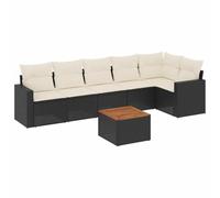 Owoxanthellate Set di mobili da giardino in polyrattan, colore nero, con tavolo in legno di acacia, 62 x 62 x 69 cm, divano ad angolo, divano centrale, braccioli, salottino, per esterni, terrazza