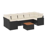 Owoxanthellate Set di mobili da giardino in polyrattan, colore nero, con tavolo in legno di acacia, 62 x 62 cm, con cuscino bianco crema e spazio di archiviazione, modulare lounge per giardino