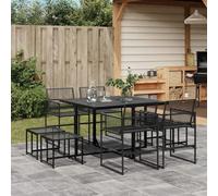 Owoxanthellate Set di mobili da giardino in polyrattan nero, 110 x 107 x 72 cm, piano in vetro, impilabile sotto il tavolo, resistente agli agenti atmosferici, per terrazze, balconi, sedili, per