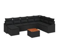 Owoxanthellate Set di mobili da giardino in polyrattan nero, 288,5 x 178,5 cm, modulare, con spazio di archiviazione e tavolo in legno di acacia, design moderno, per terrazze, balconi, esterni