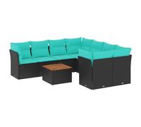 Owoxanthellate Set di mobili da giardino in polyrattan nero, 62 cm, con tavolo in legno di acacia, 55 cm, resistente alle intemperie, per terrazze, balconi e giardini d'inverno