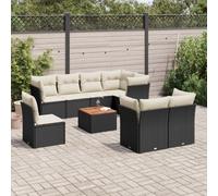 Owoxanthellate Set di mobili da giardino in polyrattan nero, 62 x 62 x 69 cm, con tavolo in legno di acacia e cuscino color crema per terrazza e balcone