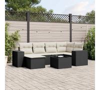 Owoxanthellate Set di mobili da giardino in polyrattan nero, 7 pezzi, con vano portaoggetti e piano in vetro, 62 x 62 x 69 cm, resistente alle intemperie, per giardino, terrazza o piccoli balconi
