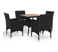 Owoxanthellate Set di mobili da giardino in polyrattan nero, 80 x 80 cm, con tavolo in legno di acacia, resistente alle intemperie, per terrazze o piccoli giardini