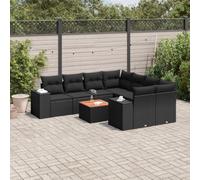 Owoxanthellate Set di mobili da giardino in polyrattan nero, 9 pezzi, 62 x 62 x 69 cm, con tavolo in legno di acacia, resistente alle intemperie, modulare, per balcone, terrazza e giardino