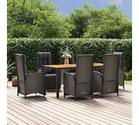 Owoxanthellate Set di mobili da giardino in polyrattan nero con funzione sdraio, tavolo in legno di acacia, 190 x 90 cm, robusto set da pranzo per esterni, per terrazze, balconi e giardini d'inverno