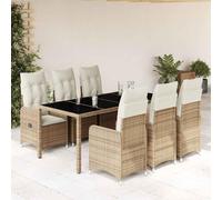 Owoxanthellate Set di mobili da giardino in polyrattan, resistente ai raggi UV, per 6 pers, 190 x 90 cm, piano in vetro e resistente al calore, resistente agli agenti atmosferici, per terrazze